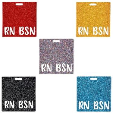 Imagem de RN BSN Badge Buddy Card - Acessórios de enfermagem, porta-cartão de identificação horizontal com glitter para enfermeiras, etiquetas de identificação de funções médicas, serve para crachás de hospital