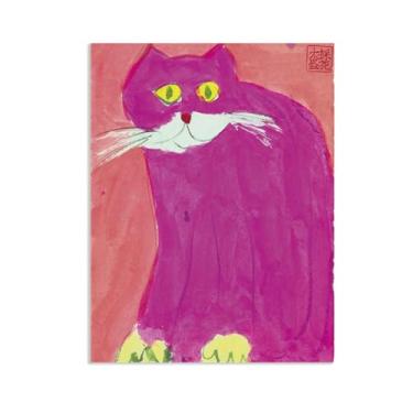 Imagem de SDYJ6GSW Walasse Ting Arte de parede O Gato Rosa Impressão em Tela Giclee de Famosa Pintura Abstrata Colorida Presente para Ela Moderna Decoração de Quarto de Banheiro 100 x 70 cm Pôster