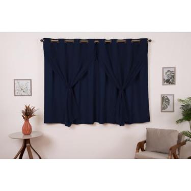 Imagem de Cortina Com Blackout Janela Varios Tamanhos Sala/Quarto Blackout PVC com Tecido (Marinho,2,80 Largura X 1,60 Altura)