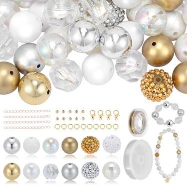 Imagem de PH PandaHall Kit de 117 contas douradas e prateadas de 20 mm, contas espaçadoras de 4 mm com fio de miçangas, fechos de lagosta, anel de salto, extensor de corrente para joias, pulseira, colar, caneta