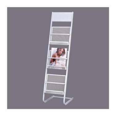 Imagem de CFGH6FDF Suporte de revistas Porta-revistas com 3 bolsos, organizador de arquivos de aço para arquivos de revistas, jornais e documentos (branco)