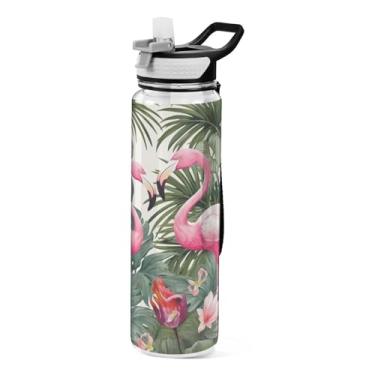 Imagem de Burbuja Garrafa de água Flamingo de 946 ml com tampa de palha, à prova de vazamento e livre de BPA para academia, esportes ao ar livre