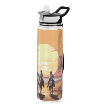 Imagem de Burbuja Garrafa de água Two Cowboys de 946 ml com tampa de palha, à prova de vazamento e livre de BPA para academia, esportes ao ar livre