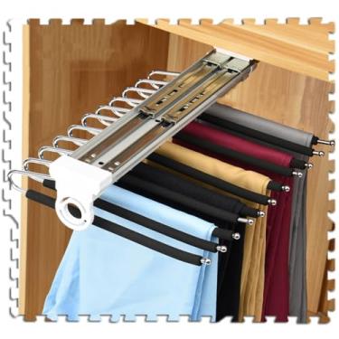 Imagem de Cabides de suporte para calças resistentes - Organizador de armário deslizante para calças, cachecóis e gravatas - Arara de roupas de aço durável - Design preto que economiza espaço