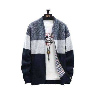 Imagem de Cardigã De Fleece Com Zíper Para Homens, Jaqueta Casual De Veludo List