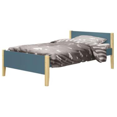 Imagem de Cama Babá Solteiro Simba Azul Fosco com Natural - MoveisAqui - RELLER