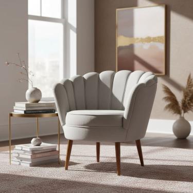 Imagem de Poltrona Pétala De Veludo Luxo Decorativa Liberty Móveis Bege