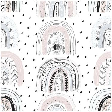 Imagem de HAOKHOME Papel de parede Rainbow Peel and Stick Berçário Boho Moderno Crianças Papel de Parede Preto Branco Escandinavo para Sala de Jogos Banheiro Destaque Parede 44 cm x 3 m