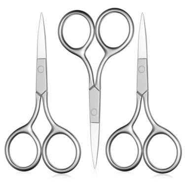 Imagem de Tesoura de sobrancelha, tesoura pequena para cabelo, sobrancelhas, pelos do nariz, barba, cílios, cutícula. Tesoura de cabelo de nariz de ponta reta fina de aço inoxidável - ASONTAO (3 tesouras de
