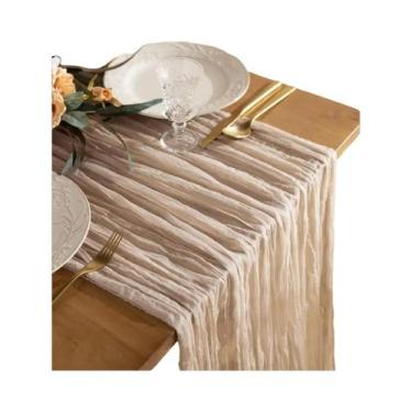 Imagem de Caminho De Mesa Boho Semi-Transparente Em Tecido Gaze Rústico Para Cas