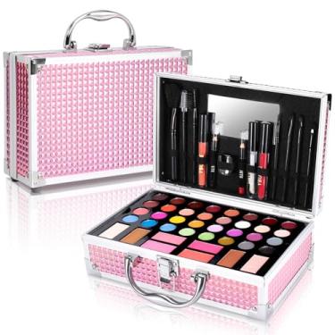 Imagem de YBUETE Kit de maquiagem para iniciantes para adolescentes, conjunto de maquiagem para meninas e mulheres, kit de maquiagem para iniciantes com estojo cosmético incluído, 32 cores, sombra, blush