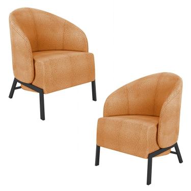 Imagem de Kit 2 Poltronas Decorativa Sala de Estar kenya Pés em Ferro Bouclê Preto/Terracota G33 - Gran Belo