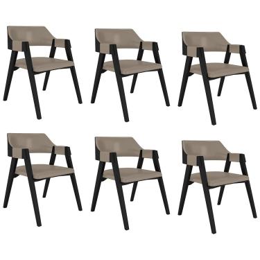 Imagem de Kit 6 Cadeiras Sala de Jantar e Jogos Carteados Madeira Maciça Poker PU Nude/Preto G42 - Gran Belo