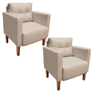 Imagem de Kit 2 Poltronas Livia Corino Pés Chanfrado Castanho D'rossi Cor Bege