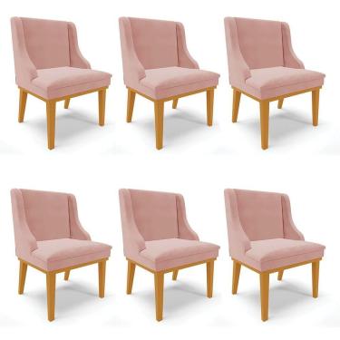 Imagem de Kit 06 Cadeiras De Jantar Veludo Rosê Madeira Castanho