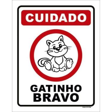 Imagem de Kit 3 Placas Sinalização - Cuidado Gatinho Bravo Desenho - Sinalizo