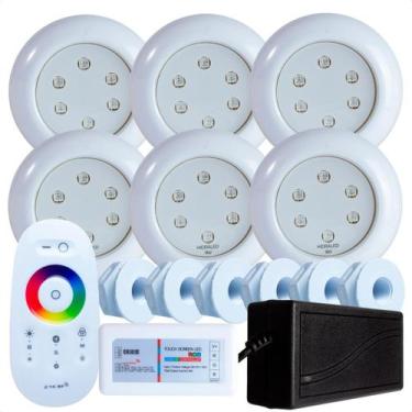 Imagem de Kit 6 Refletores Led 9w RGB ABS e Comando para Iluminação Piscina Fibr