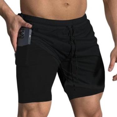 Imagem de Short Treino Dry Térmico 2 em 1 com Bolso para Aparelhos Cel e Porta-Toalha Calção Fitness Academia-Masculino
