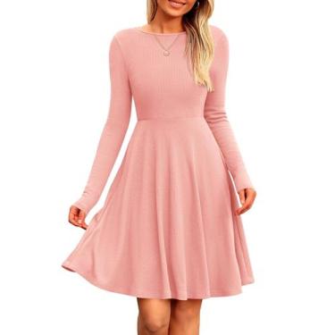 Imagem de Vestido PRETTYGARDEN Outono Rosa Malha Canelada Manga Longa XL