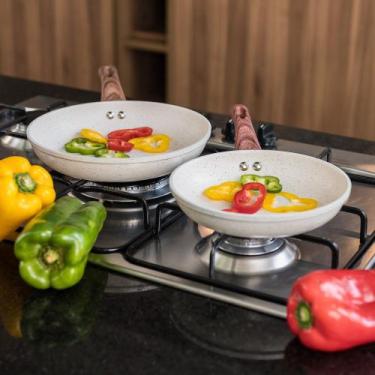 Imagem de Kit 2 Frigideiras Nanocerâmica Granito Creme Com Espátula Silicone Ant