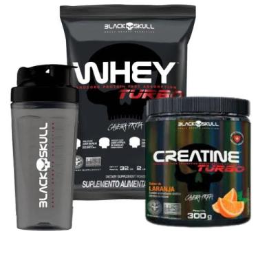 Imagem de Kit Whey Turbo 907g Refil com Creatina Turbo 300g Pote e Coqueteleira 