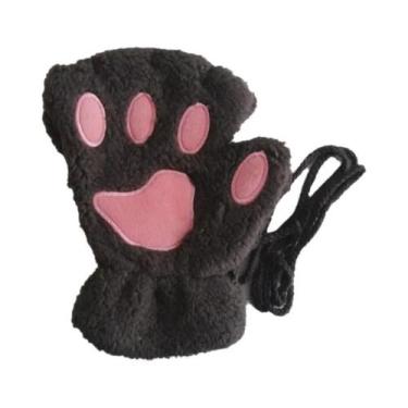 Imagem de Luvas De Inverno Para Mulheres Em Pelúcia De Urso Com Patas De Gato, L