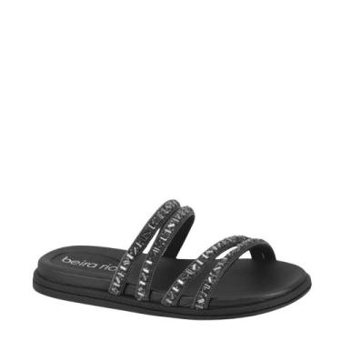 Imagem de Sandália Papete Feminina Tiras em Strass Beira Rio 8488.125, Preto gra