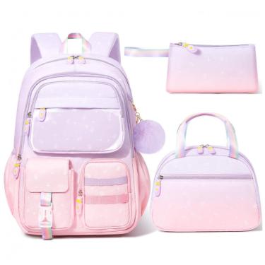 Imagem de Mochila escolar Fimibuke degradê 3 em 1 com lancheira térmica e estojo para notebook até 15"