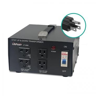 Imagem de Transformador (Conversor) de Voltagem Japonês LiteFuze 3000W eleva/reduz 100V para 120V/120V para 100V com fusível e aterramento CE JP-3000.