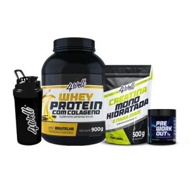 Imagem de Kit Ganho de Massa Whey 900g + Creatina 500g + Pré-Treino 300g Limão +