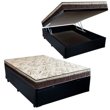 Imagem de Cama Box Baú Casal Blindado Corino + Colchão Casal Espuma Extra Firme D33 Elegance Ortopédico 64x138x188 Preto
