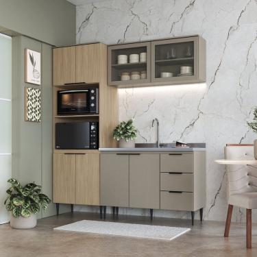Imagem de Cozinha Completa Modulada 3 Peças com Aéreo de Vidro Lavínia Imperial/Fumê