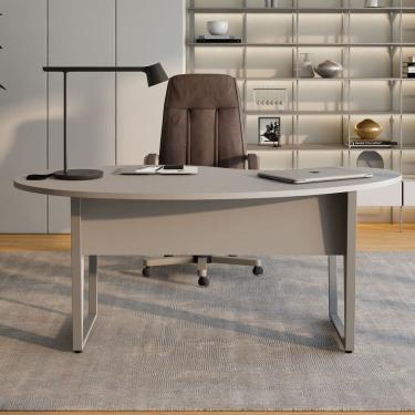 Imagem de Mesa Escrivaninha Orgânica Linear 175cmx92cm com Pés Metal para Escritório Corporate F5 Cinza