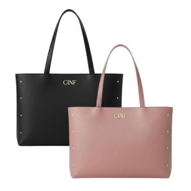 Imagem de Bolsa Sacola Feminina Grande De Ombro Kit 2 Peças - CINF, Preto, Rosê