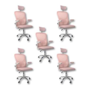 Imagem de Kit 5 Cadeiras De Escritório Diretor Oficial Vegas Com Apoio Rosa E Br