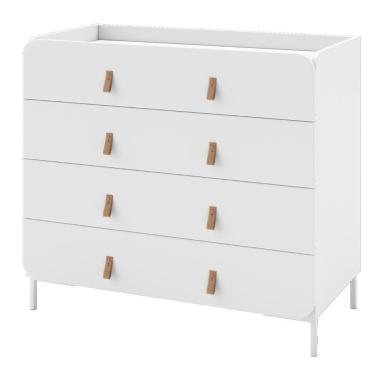 Imagem de Cômoda 4 Gavetas Curvê BMU 187 Branco com Puxadores em Couro PU - BRV Móveis