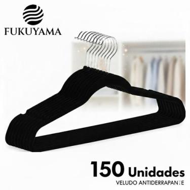 Imagem de KIT 150 CABIDES DE VELUDO ANTIDESLIZANTE PRETO PREMIUM FUKUYAMA Com Ga