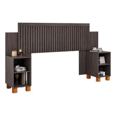 Imagem de Painel Cabeceira Modular Expansível Ripado Para Casal E Queen Com Mesa