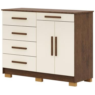 Imagem de Cômoda Sapateira Para Quarto 2 Portas 5 Gavetas Biana V01 Imbuia Champanhe - Lyam Decor