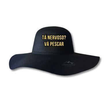 Imagem de Chapéu OEM Tá Nervoso? Vá Pescar em Feltro 100% Poliéster Aba 9 e 5 cm Copa 11 cm Preto Adulto