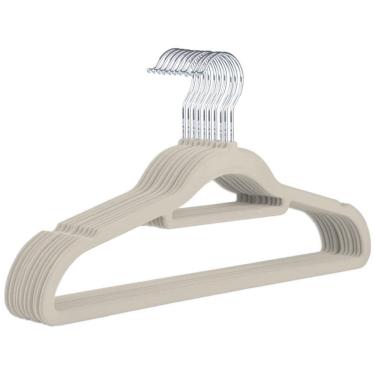 Imagem de Kit 10 Cabides Slim de Veludo para Organização Antideslizante em Plástico com Gancho de...