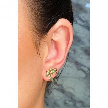 Imagem de Brinco Floratta Joias Duo de Sapatinho e Laço Banhado em Ouro 18K 1CM Dourado Hipoalergênico Feminino