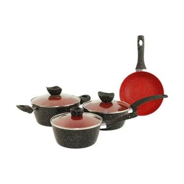 Imagem de Conjunto de Panelas 4 Peças Doméstico Caçarola Frigideira Alumínio 20CM 18CM 16CM Preto...