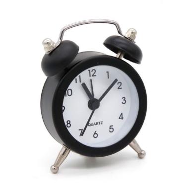 Imagem de Relógio Despertador de Mesa OEM Mini Redondo Analógico com Alarme Bip e Bateria LR44 Inclusa Preto