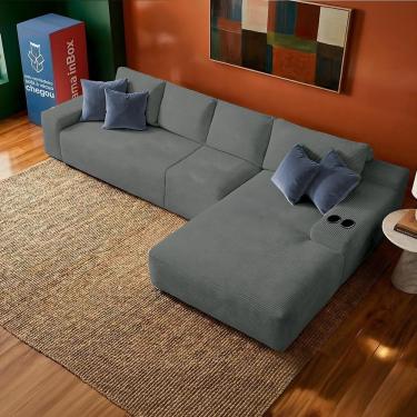 Imagem de Sofá Modular Evo De 4 Lugares Com Chaise Dir Evo. Three 3,40m Boost Tech Em Velourê Cama Inbox Cinza Escuro
