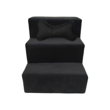 Imagem de Escada Para Pet 3 Degraus Veludo Para Gatos E Cachorros Preto