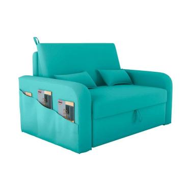 Imagem de Sofá Cama Lady Day 2 Lugares Reclinável 140CM Veludo Verde Menta Compacto com Baú