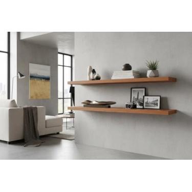 Imagem de Kit 2 Prateleiras suspensas 70cm em madeira maciça verniz mel quarto b