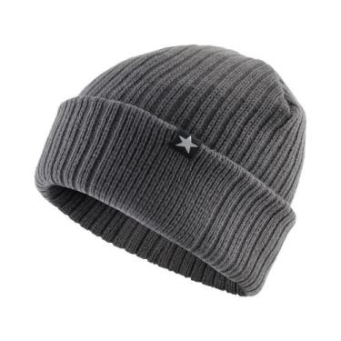 Imagem de Gorro De Lã Tricotado Masculino Quente, Cor Sólida, Dupla Camada, Gros