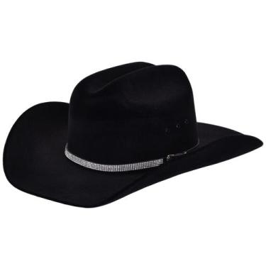 Imagem de CHAPEU RODEIO COUNTRY SERTANEJO COWBOY COWGIRL FEMININO PRETO com stra